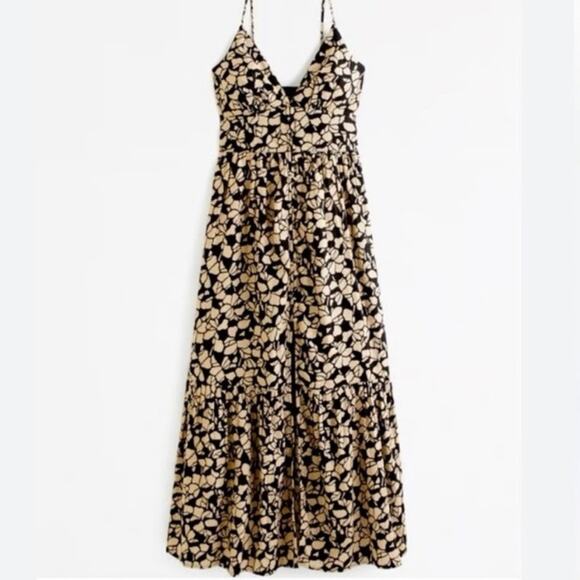 Abercrombie & Fitch Womens XL Linen Blend Brown Floral Midi Dress Ethreal - Picture 2 of 12